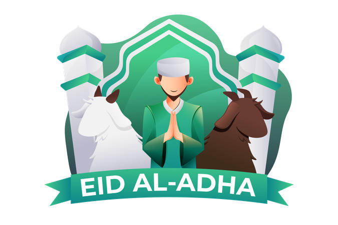 Muslim man greeting Eid Al-Adha Illustration