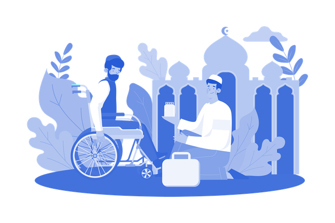 Muslim Man Helping Disabled People On Ramadan Day  Illustration