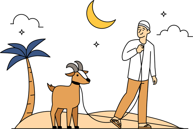 Muslim man herding goat  イラスト