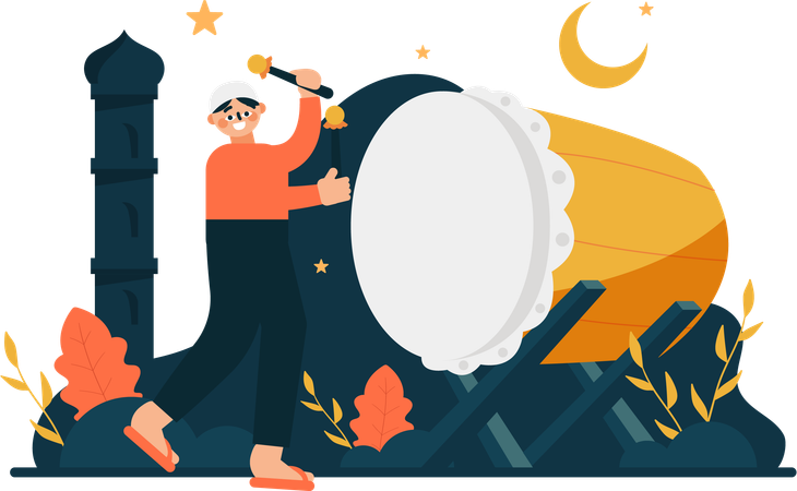 Muslim man hitting drum  일러스트레이션