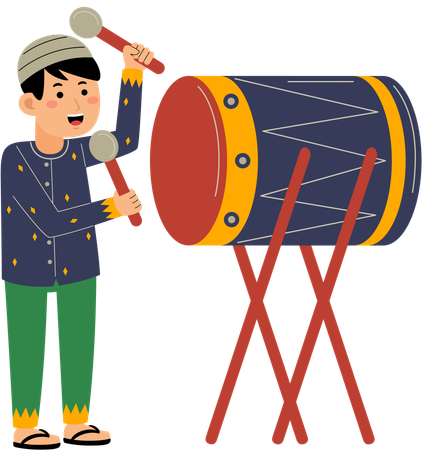 Muslim man hitting the drum  Illustration