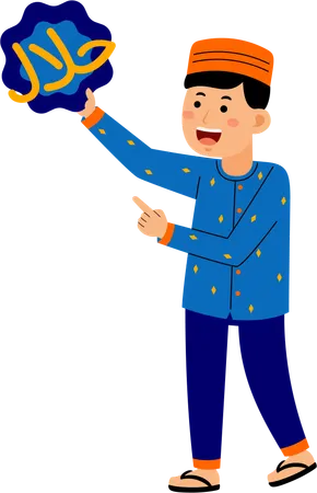 Muslim man holding arabic word  Illustration