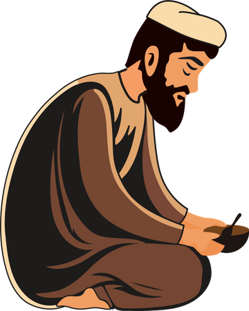 Muslim Man Holding Bowl With Spoon  Illustration