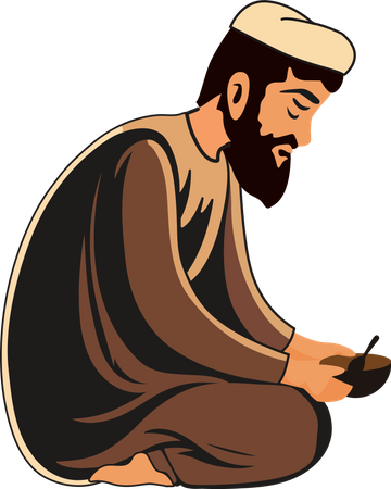 Muslim Man Holding Bowl With Spoon  Illustration