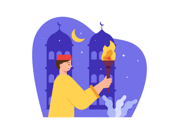 Muslim man holding fire torch  Illustration