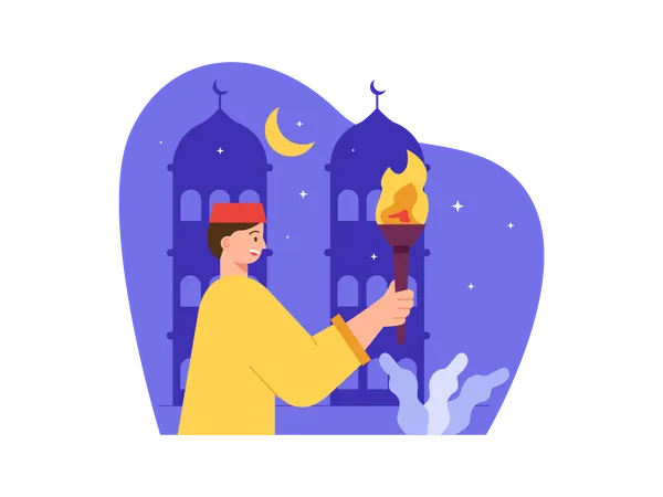 Muslim man holding fire torch  Illustration