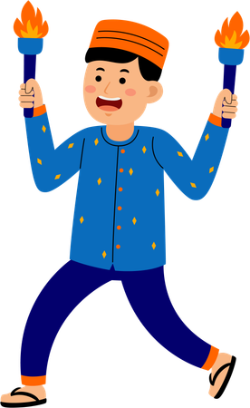 Muslim man holding fire torch  Illustration