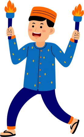 Muslim man holding fire torch  Illustration