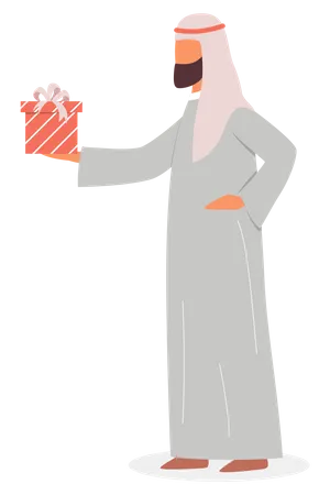 Muslim man holding gift box  Illustration