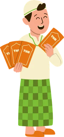 Muslim man holding international tickets  Illustration