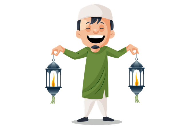 Muslim man holding lantern Illustration