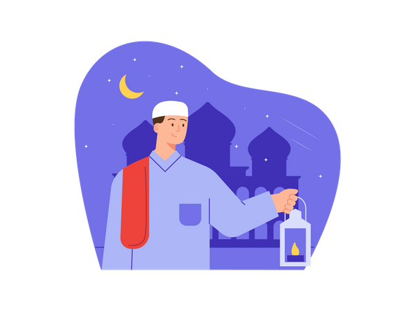 Muslim man holding Lantern  Illustration