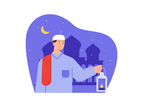 Muslim man holding Lantern  Illustration