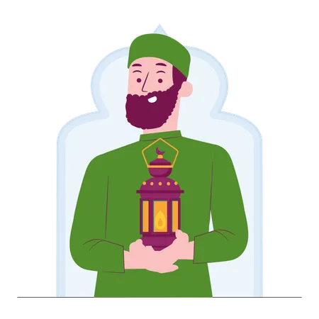 Muslim man holding lantern  Illustration