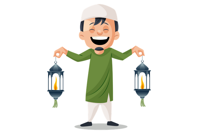 Muslim man holding lantern  Illustration