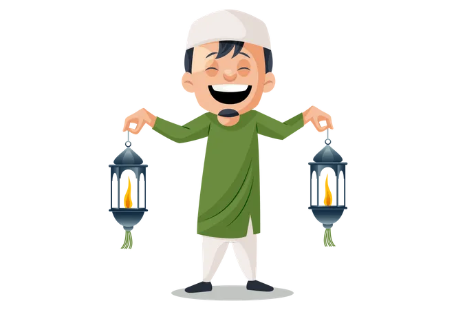 Muslim man holding lantern  Illustration