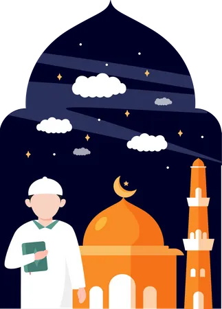 Muslim man holding Quran  Illustration