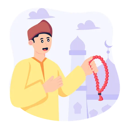 Muslim man Holding Tasbih  Illustration