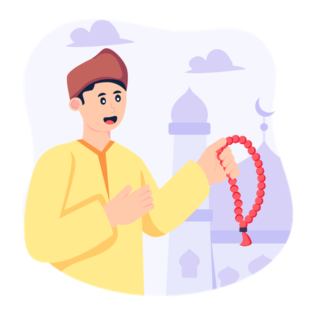 Muslim man Holding Tasbih  일러스트레이션