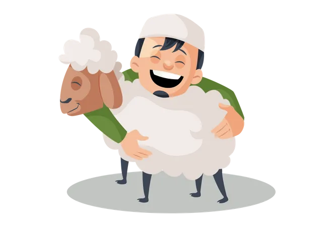 Muslim Man hugging sheep  Illustration