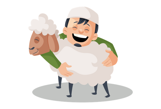 Muslim Man hugging sheep  일러스트레이션