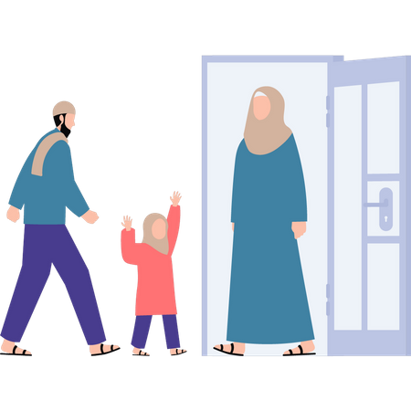 Muslim man is coming home  Illustration