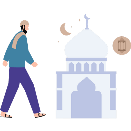 Muslim man is going to the mosque  Illustration
