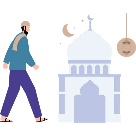 The Man Is Going To The Mosque Illustration