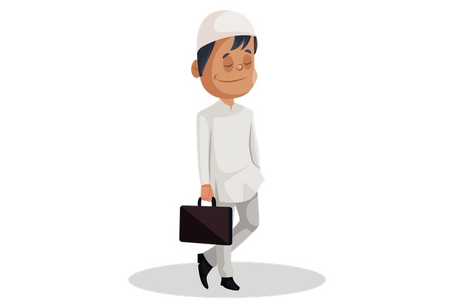 Muslim man is holding briefcase in hand Illustration