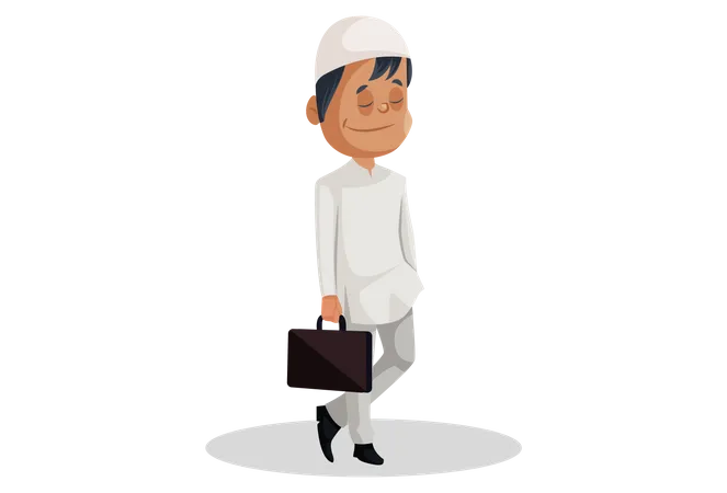 Muslim man is holding briefcase in hand  Illustration