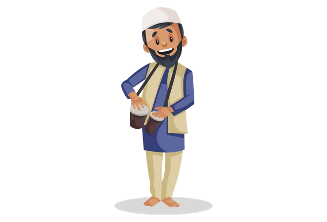 Muslim man is playing bongo drums  Illustration