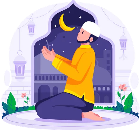 Muslim Man is praying in the mosque  Illustration
