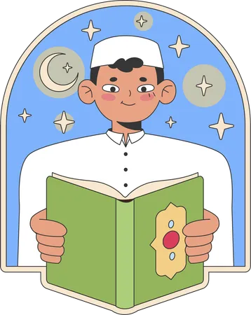 Muslim man is reading quran book  Illustration