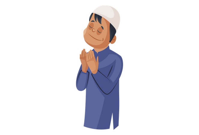 Muslim man is standing and praying to God Illustration