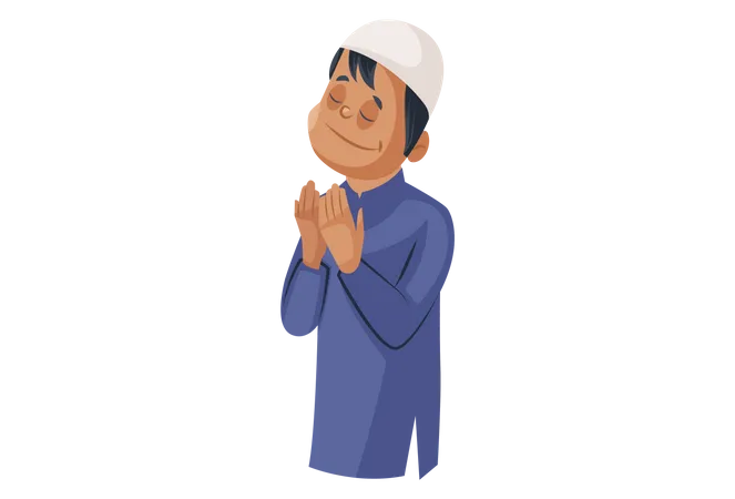 Muslim man is standing and praying to God  Illustration