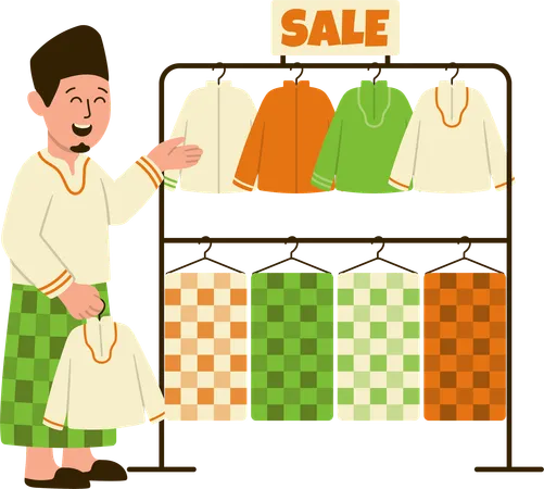 Muslim man keeps sale on Eid festival  Illustration