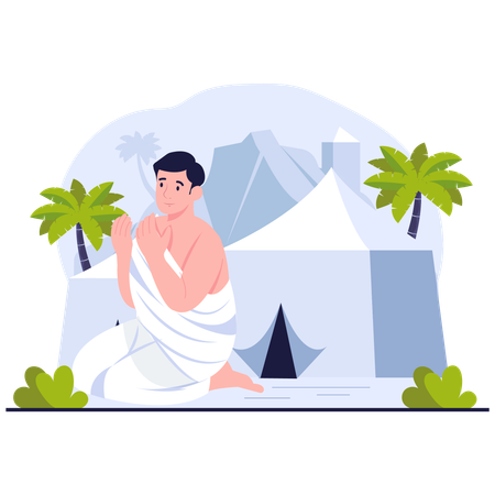 Muslim man Kneeling in Mina  Illustration
