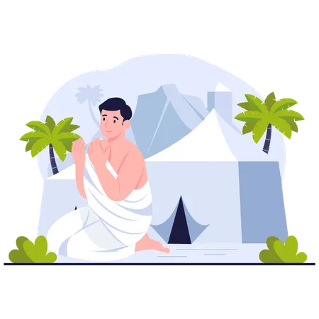 Muslim man Kneeling in Mina  Illustration