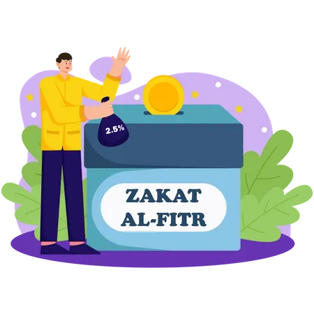 Muslim man Paying Zakat Fitrah Illustration