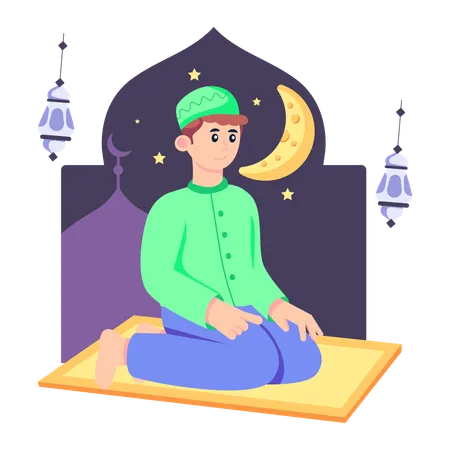 Muslim man Performing Namaz  Illustration