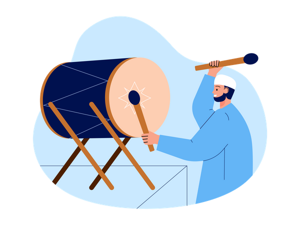 Muslim man playing bedug  イラスト