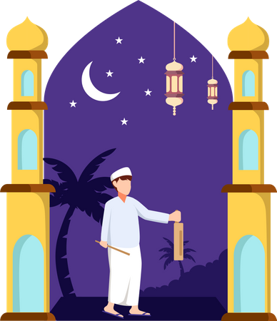 Muslim man playing bedug  Illustration