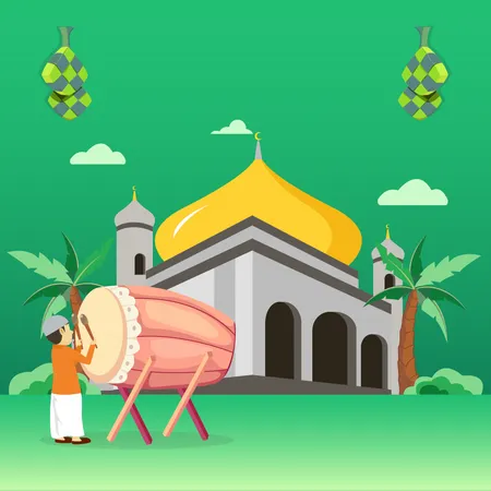 Muslim man playing drum  Illustration