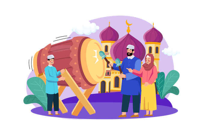 Muslim man Playing Drum  Illustration