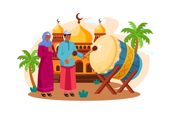 Muslim man Playing Drum  Illustration