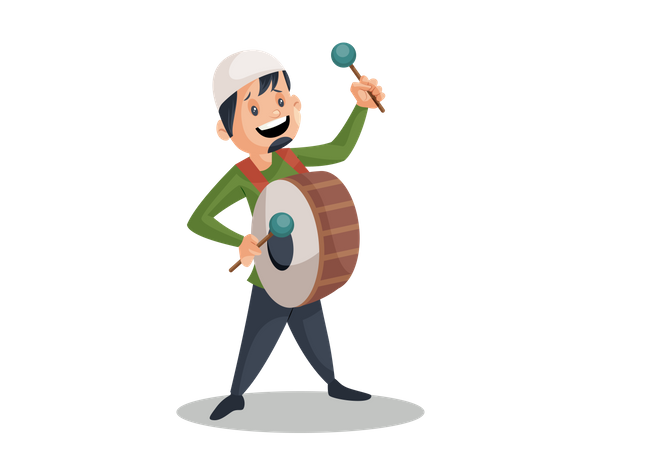 Muslim man Playing Drum  일러스트레이션