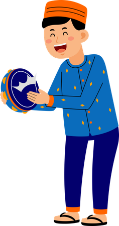 Muslim man playing hand drum  Illustration