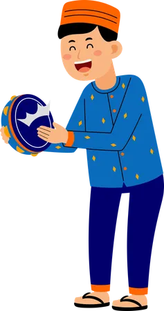 Muslim man playing hand drum  Illustration
