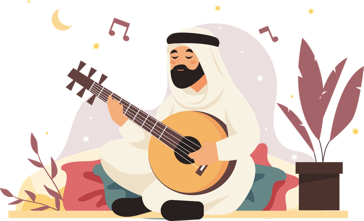 Muslim man Playing Musical Instruments  Illustration