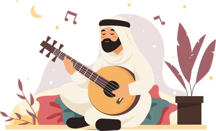 Muslim man Playing Musical Instruments  Illustration